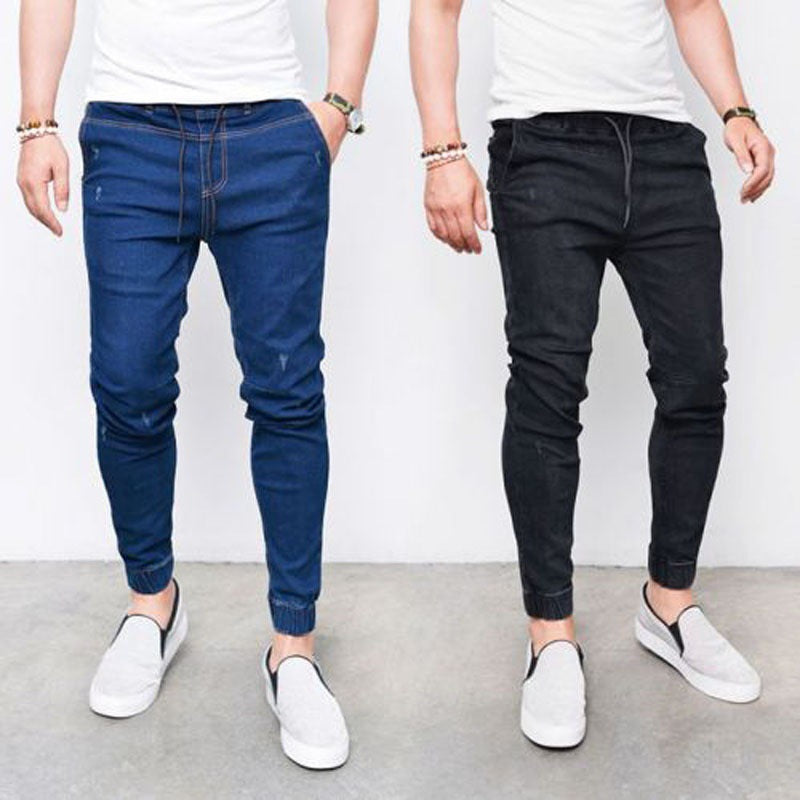 Men Jeans Mid Waist Skinny Fit Hot Summer Jean Shorts Denim Long Pants Men Jeans Fashion Pants