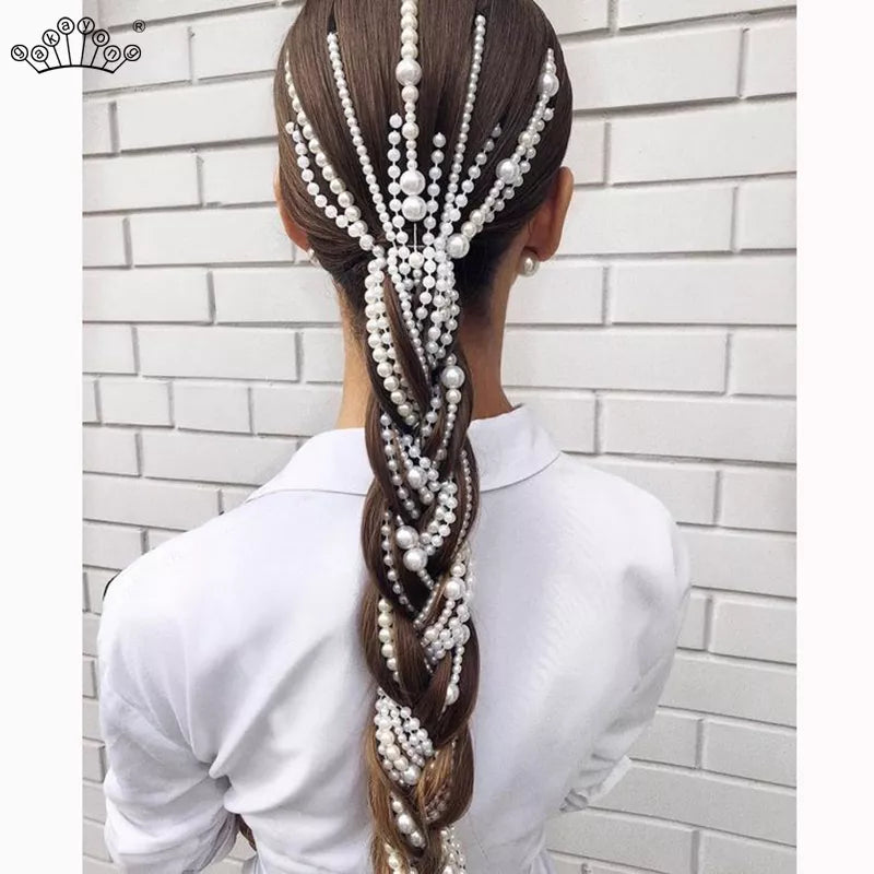 Simulated Pearl Long Tassel/Chain Bridal Wedding Hair Accessories Hair Clip Women Party Wedding Accessories Hair Jewelry