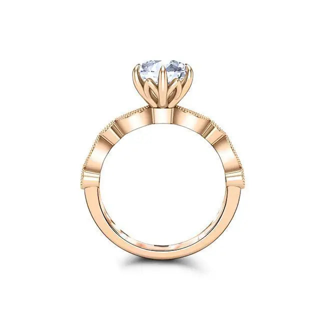 SGARIT Jewellery 14K Rose Gold 1.5CT Round Cut Floral Moissanite Engagement Ring Jewelry