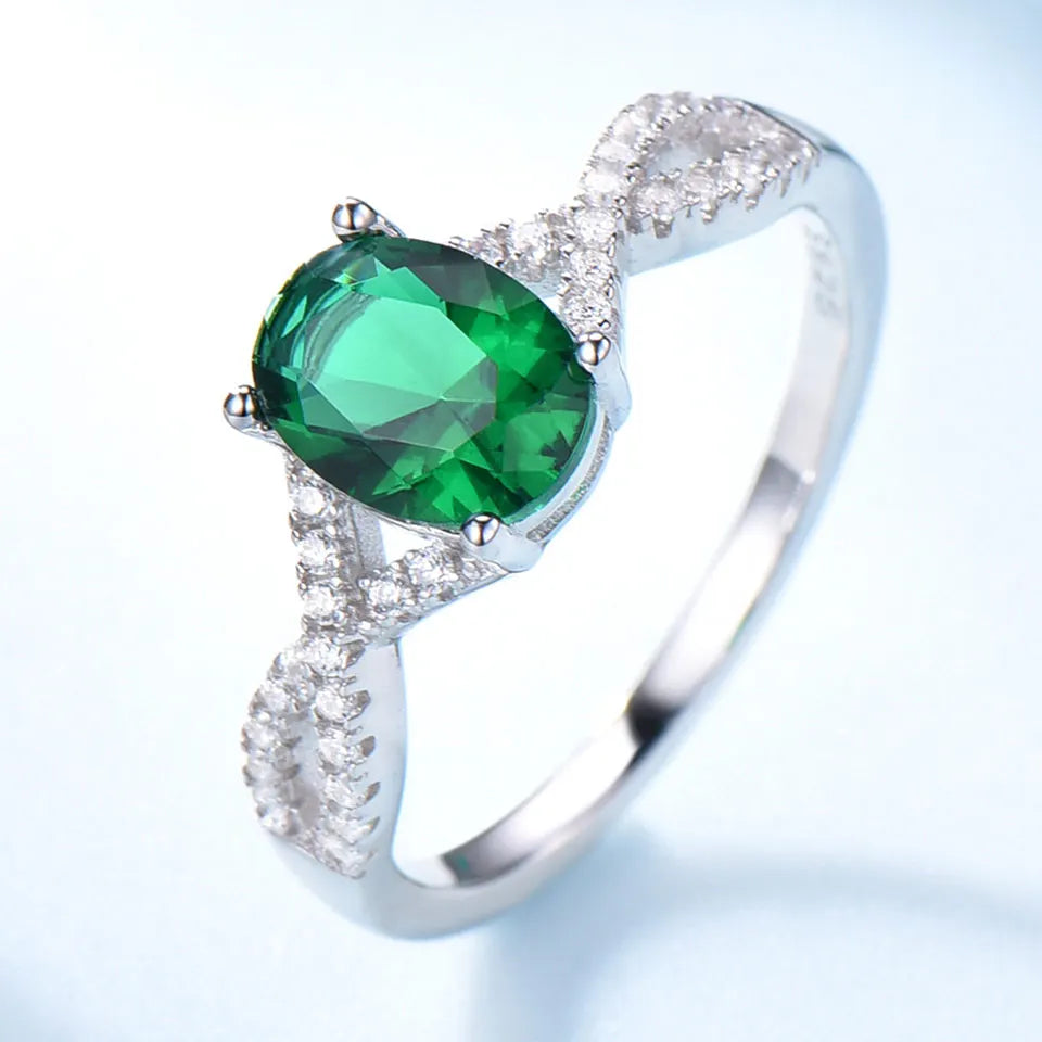Hot Selling Emerald Zircon Sliver Jewelry Fashion 925 Sterling Silver Women's Rings High Jewellery Rings