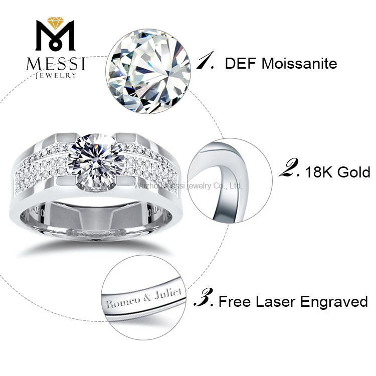 Messi Jewelry 14k 18k White Gold DEF Moissanite Diamond Wedding Ring Jewellery for Men