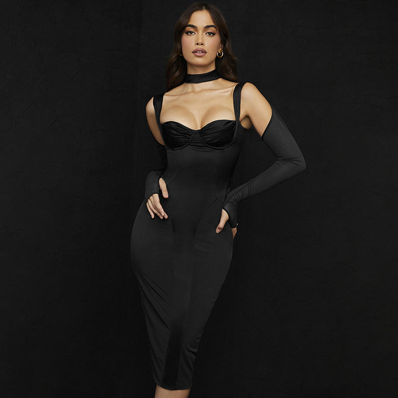 W-S571a Elegant Casual Dresses Long Sleeve Mesh Patchwork Dress Party Wear Dresses for Women