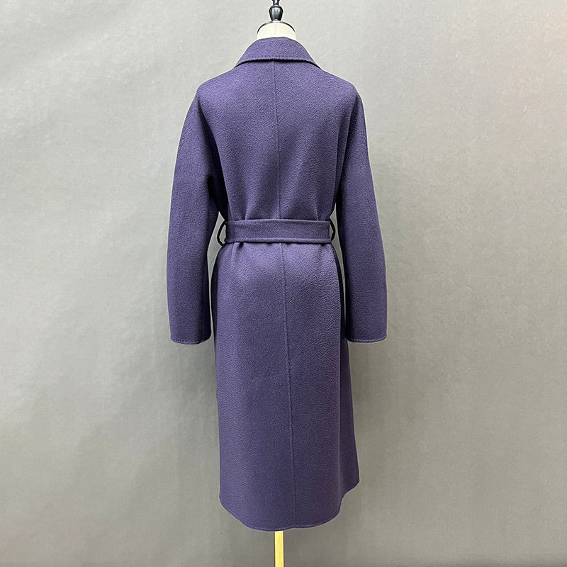 Luxury Custom Double Breasted Cashmere Coat Water Ripple Long Wool Coats Women