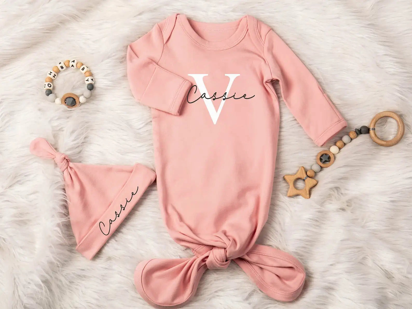 Green Baby Gown Coming Home Outfit Newborn Knotted Gown Hospital Baby Outfit Baby Sleeper Custom Baby Shower Gift Newborn Set