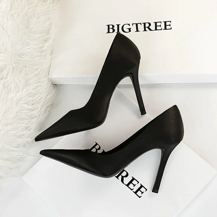 34-43 Fashion Slim Heel Shallow Mouth Pointed Head Sexy Nightclub High Heels Minimalist Super High Heels