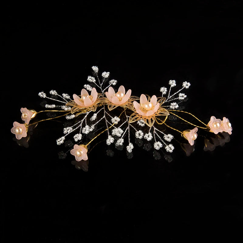 Elegant Bridal Wedding Hair Accessories Crystal Pearl Flower Girl Headband Ribbon Headpiece Hair Jewelry Accessories