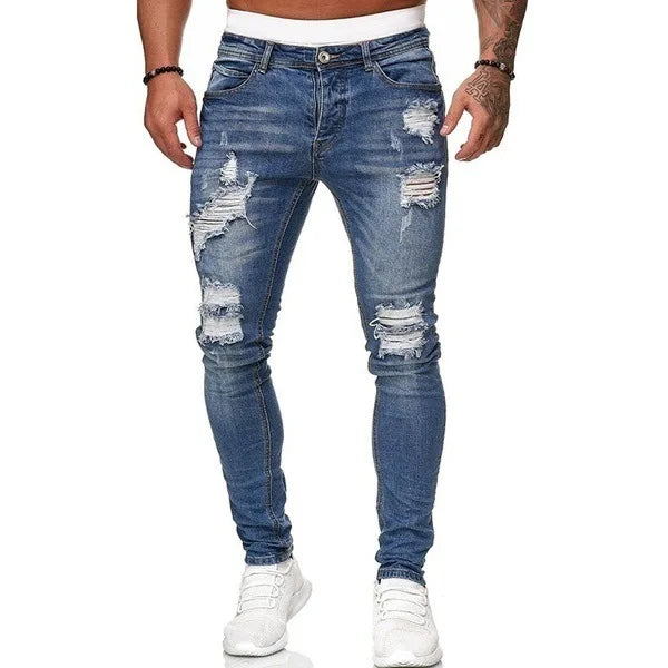 5 Kinds of Style Ripped Jeans Men Skinny Slim Fit Blue Hip Hop Denim Trousers Casual Jeans for Men Jogging Jean