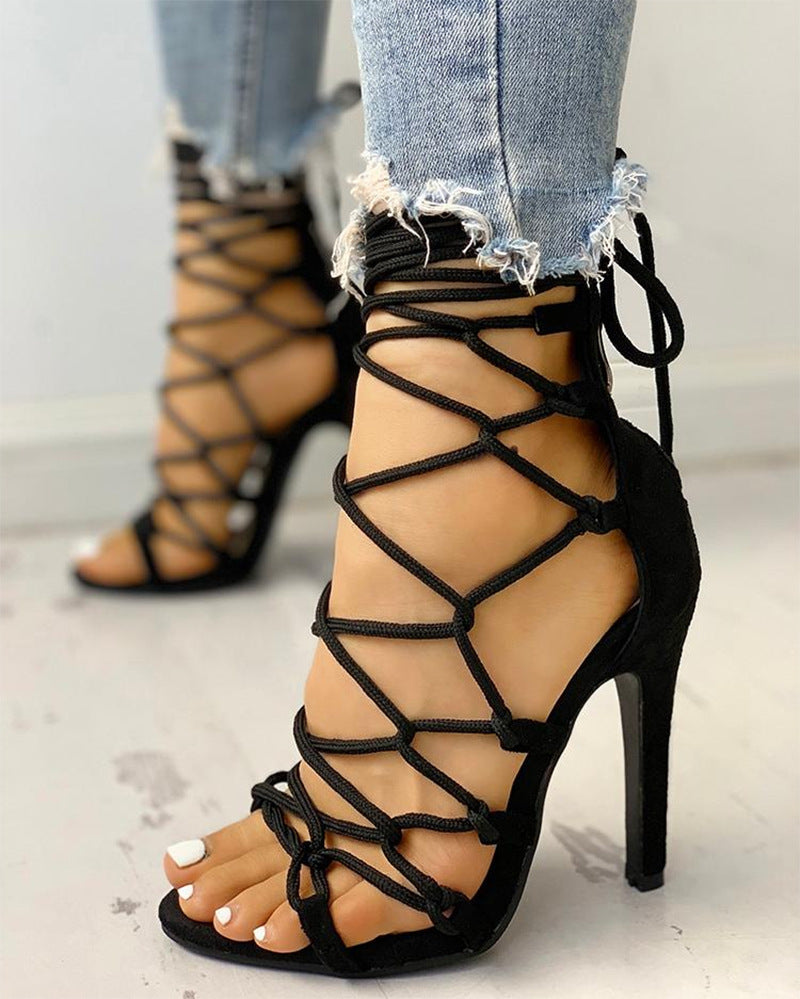 High Heel Sandals Women Shoe Stilettos Strappy for Girls Strange Metal Heels Elegant Fashion Thin Heel Straps Shoes Party Shoe