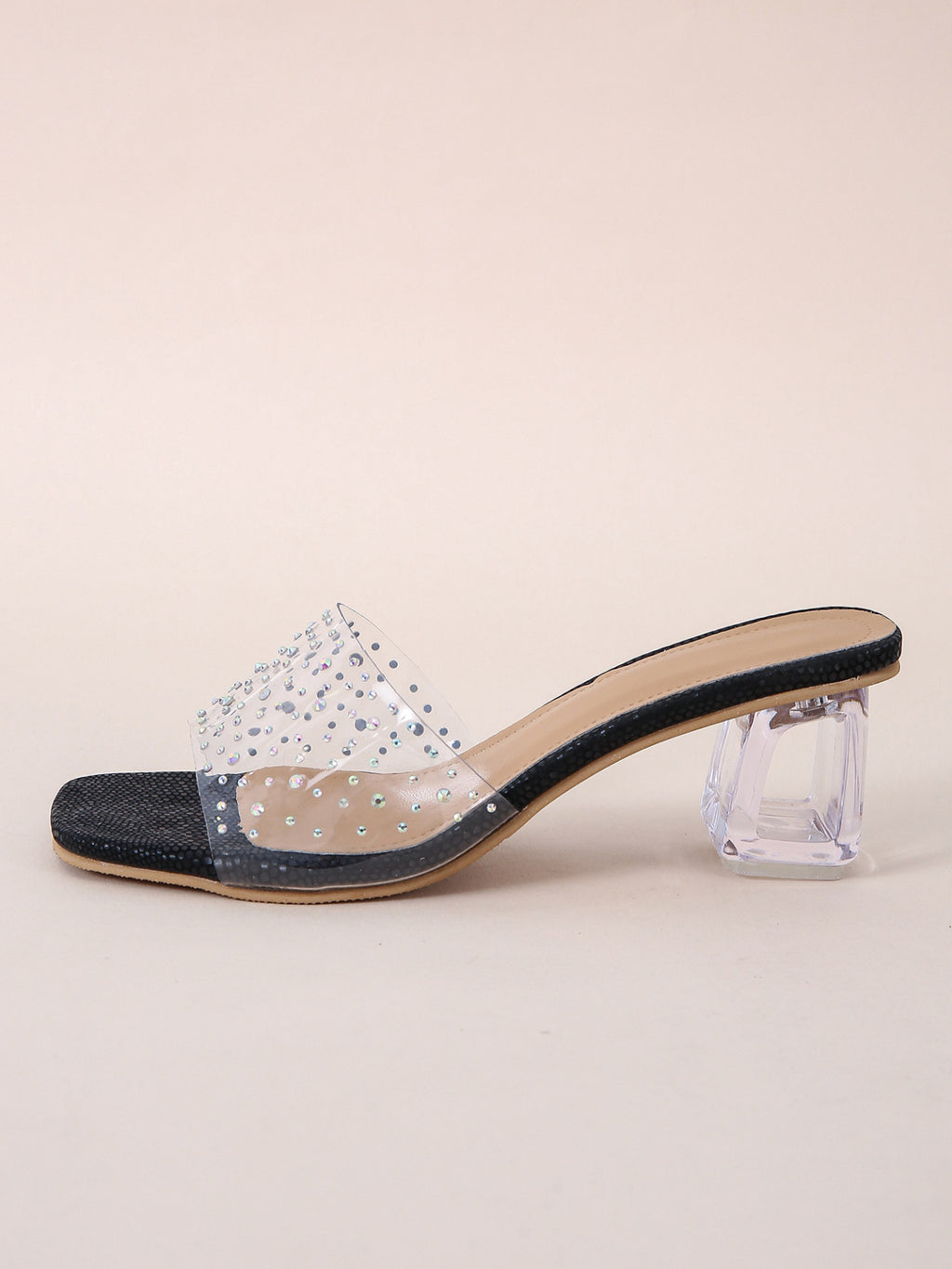 Stylish Slipper Ladies Outdoor High Heeled Women Crystal Fabric Flip Flops Shoes Women's New Square Toe Crystal Sandals Slippers
