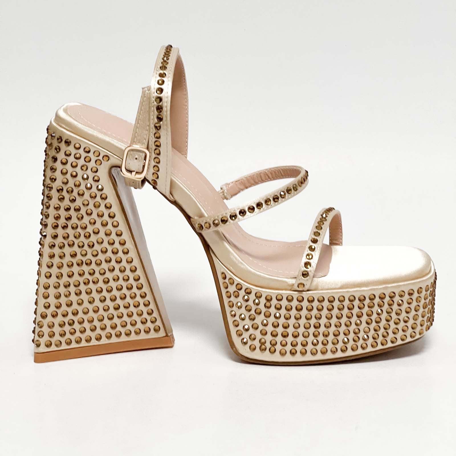Sh11322a Chunky Heel Women.shoes High Heels Newest Bling Diamond Heels