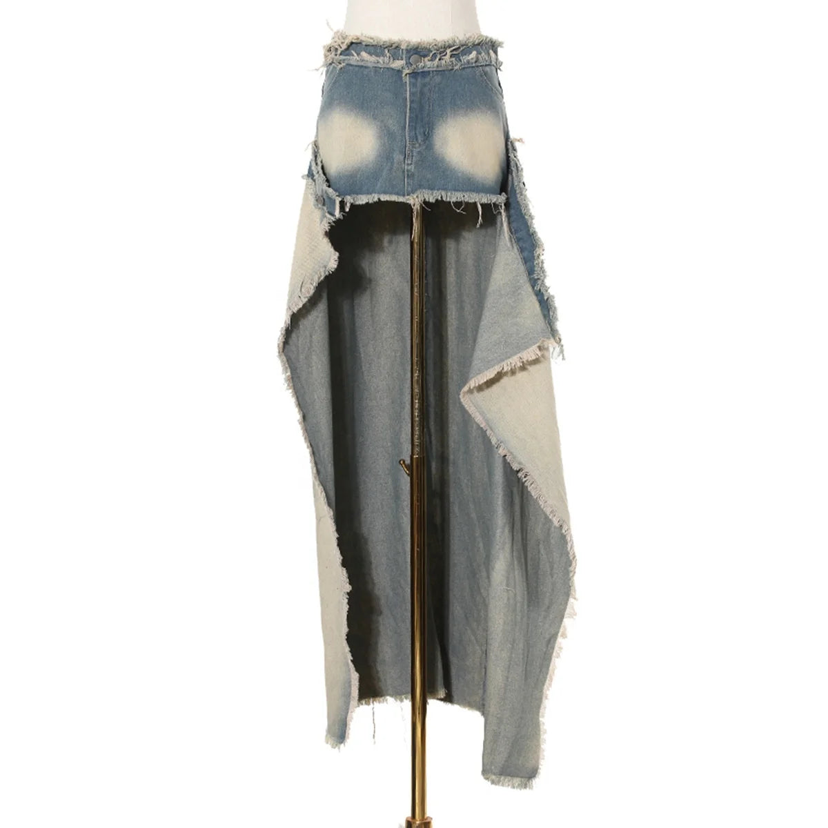 OUDINA the New Splice Lady Long Skirt Fade Classical Women Denim Skirts Asymmetric Unique Women's Skirts