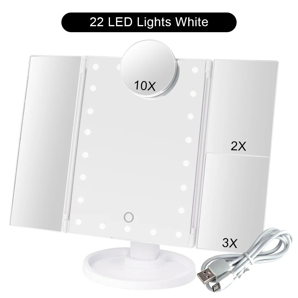 Touch Screen Makeup Mirror With 22 LED Light 1x/2x/3x/10x Magnifying Glass Compact Vanity Mirror Flexible Cosmetics Mirrors Make