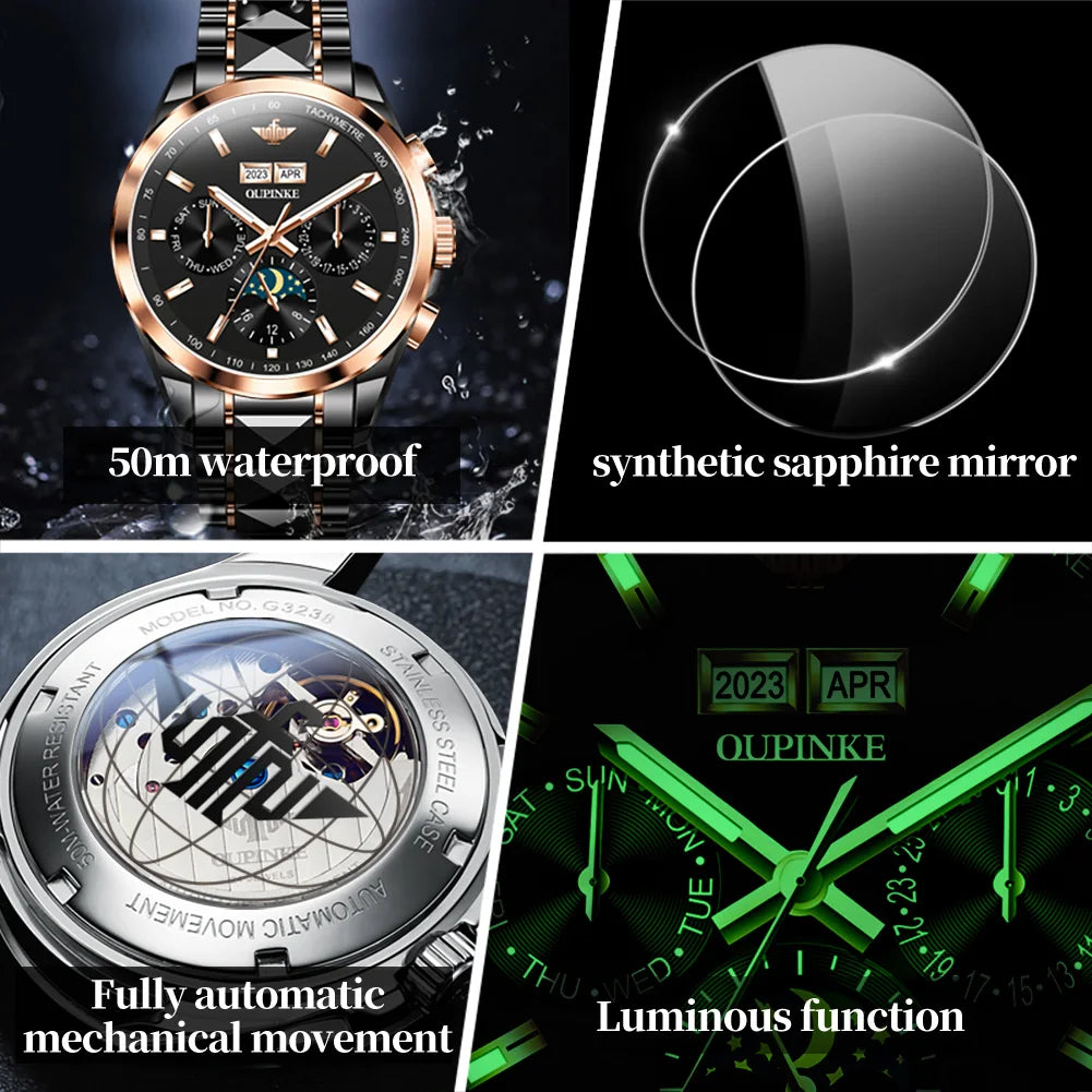 OUPINKE  3238   Oem Wrist  Custom Watches Mechanical Watches Waterproof Tungsten Steel Classic  Luxury Automatic Men's Watch