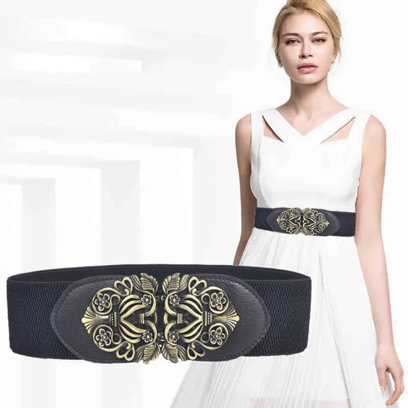 65 Style New Korean Windbreaker Elastic Wide Women Waistband a Variety Alloy Buckle Retro Belt All-Match Dress Women Accessory