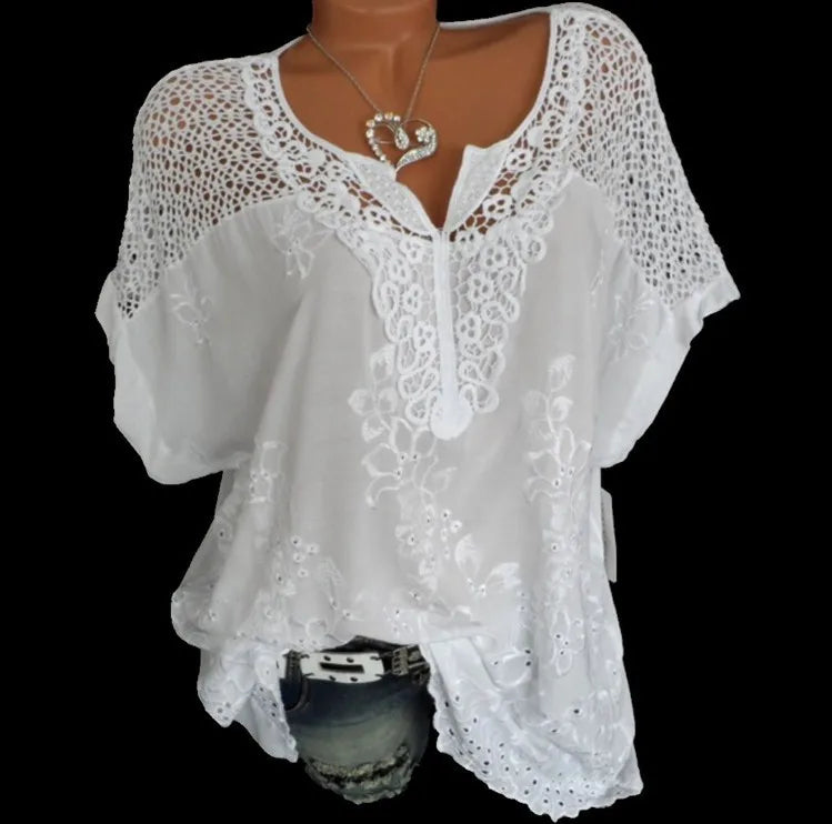 2xl Blouses Ladies New Fashion Women Sheer Sleeve Embroidery Top Blouse Lace Crochet Chiffon Shirt Unique Blouses for Women