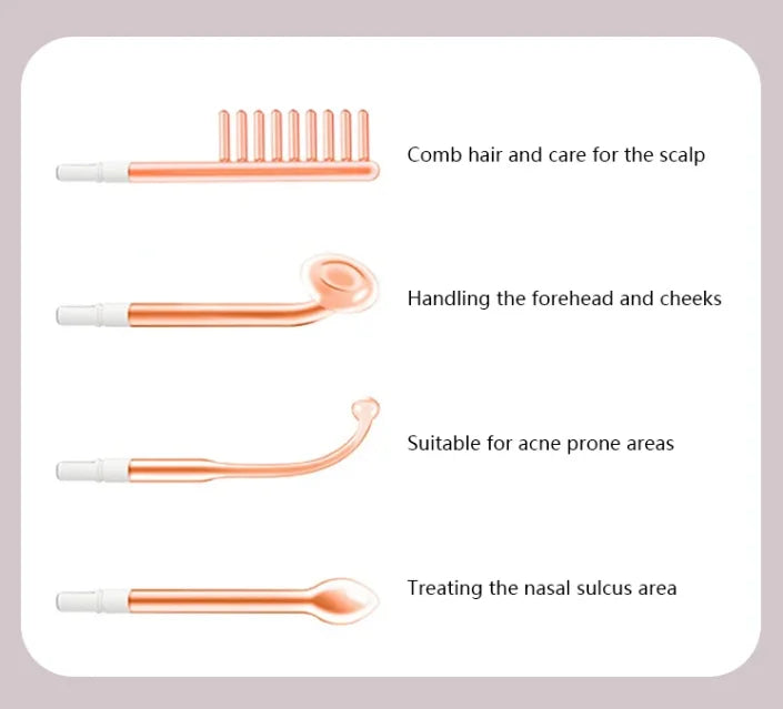 Wireless Handheld Ozone High Frequency 4 in 1 Red Light Skin Therapy Wand Machine for Anti Aging Skin Firming and Hair Care Tool