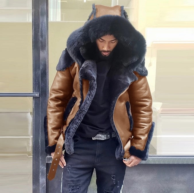 Men's  Winter Men  Shearling Skin Leather Coat Warm Leather Coats