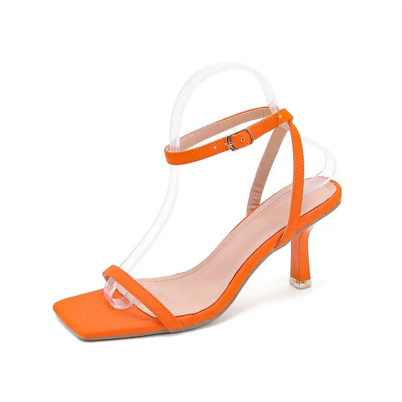 227-A2 New Arrival Summer Women Shoes Ankle Strap Mid-Heel Square Open Toe Heels Strap Women's Sandals High Heels