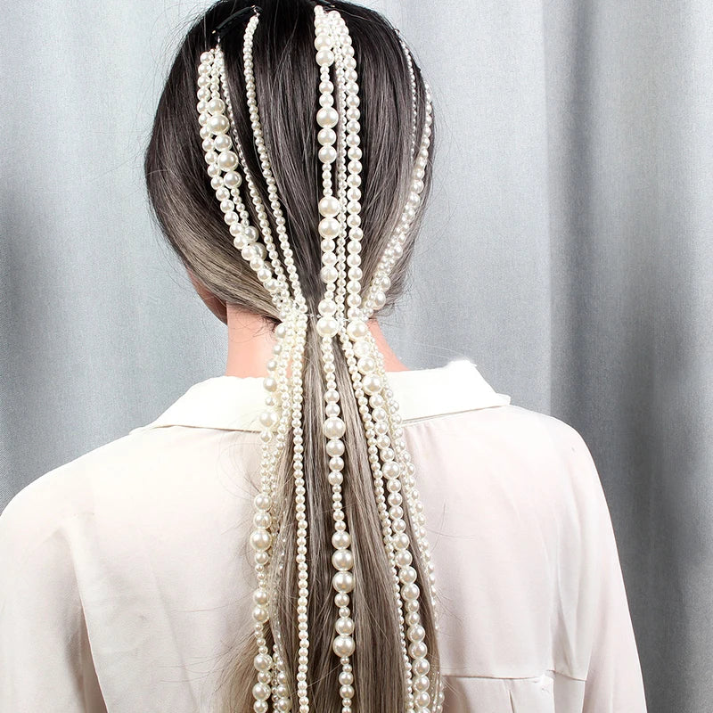 Simulated Pearl Long Tassel/Chain Bridal Wedding Hair Accessories Hair Clip Women Party Wedding Accessories Hair Jewelry