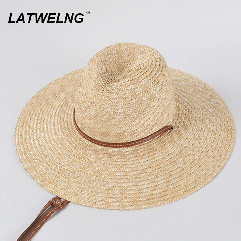 New Belt Strap Straw Sun Hat for Women Fashion Vacation Beach UV Hats WideBrim Panama Hats Outdoor Wholesale