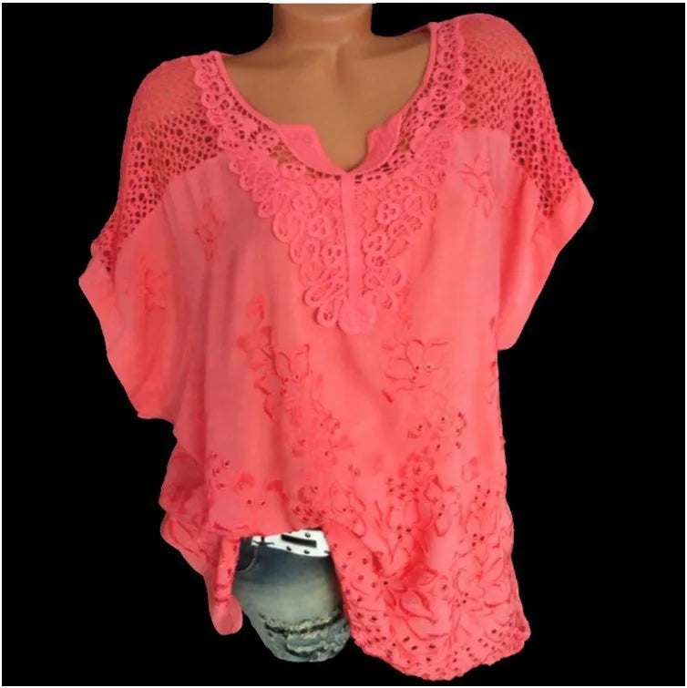 2xl Blouses Ladies New Fashion Women Sheer Sleeve Embroidery Top Blouse Lace Crochet Chiffon Shirt Unique Blouses for Women