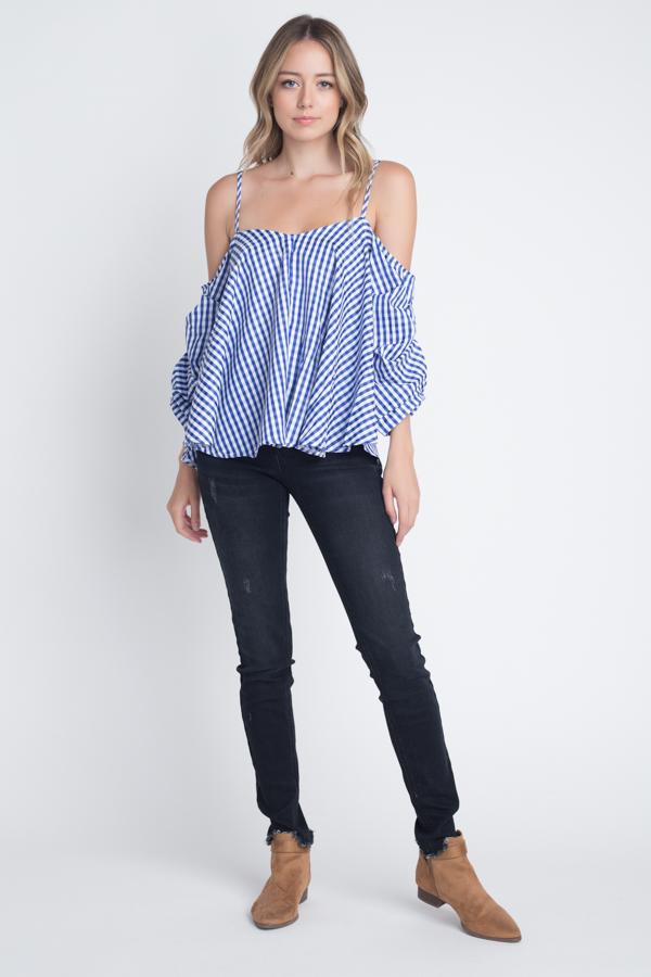 Women's Cold Shoulder Checkered Top - My Store