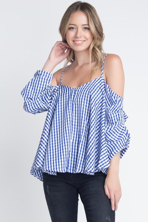 Women's Cold Shoulder Checkered Top - My Store