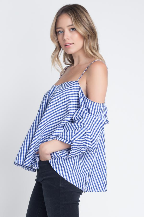 Women's Cold Shoulder Checkered Top - My Store