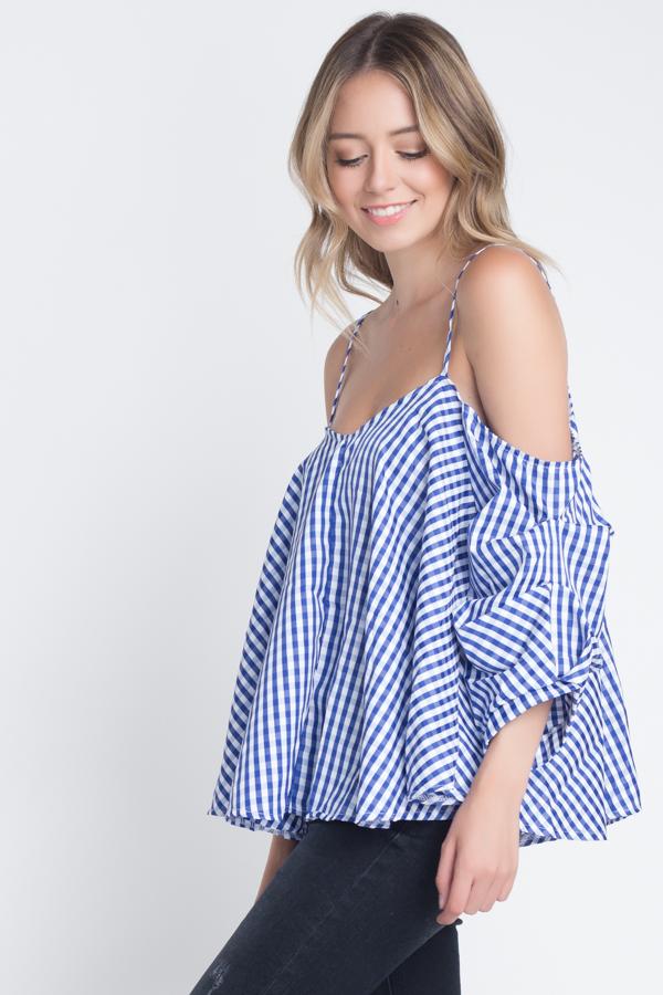 Women's Cold Shoulder Checkered Top - My Store