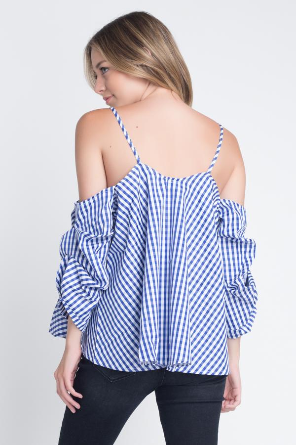 Women's Cold Shoulder Checkered Top - My Store