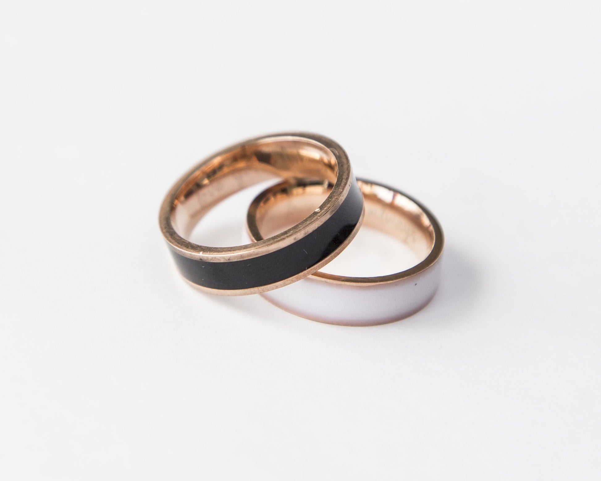 Rose Gold Couple Rings Black and White Personalized Couple Gift, - My Store