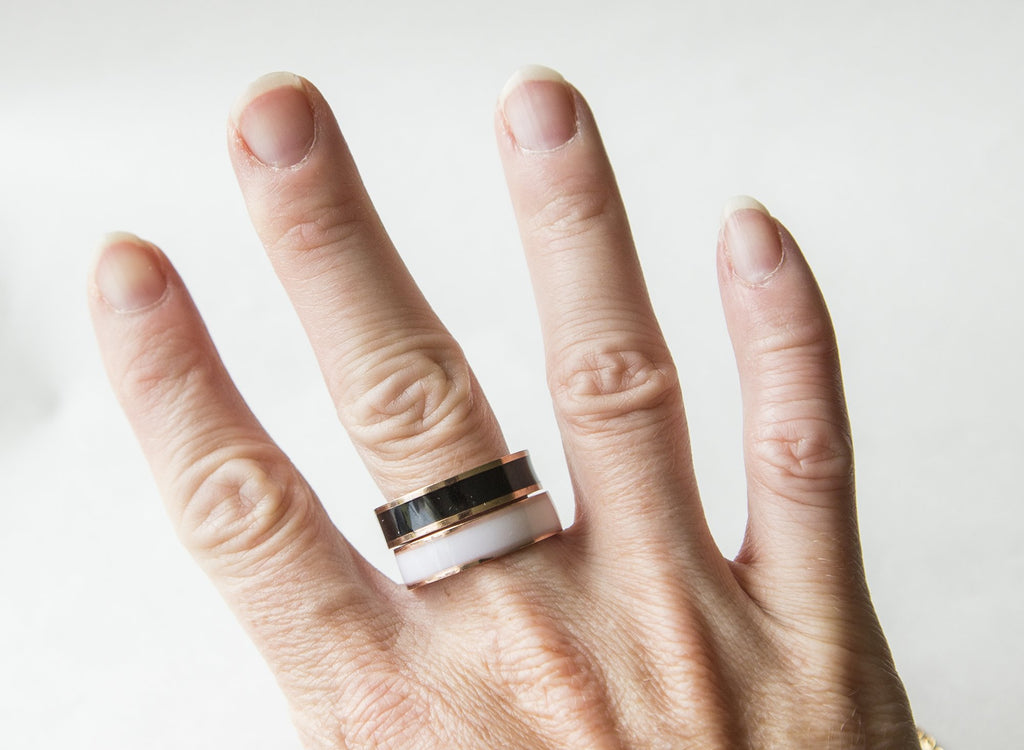 Rose Gold Couple Rings Black and White Personalized Couple Gift, - My Store