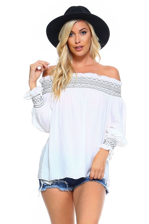 Women's Off Shoulder Stripe Smocked Elastic Top - My Store