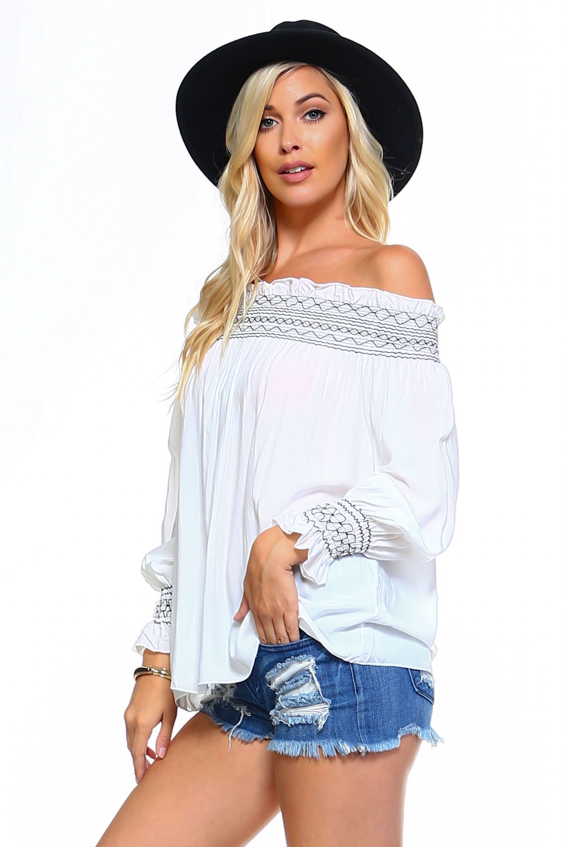 Women's Off Shoulder Stripe Smocked Elastic Top - My Store