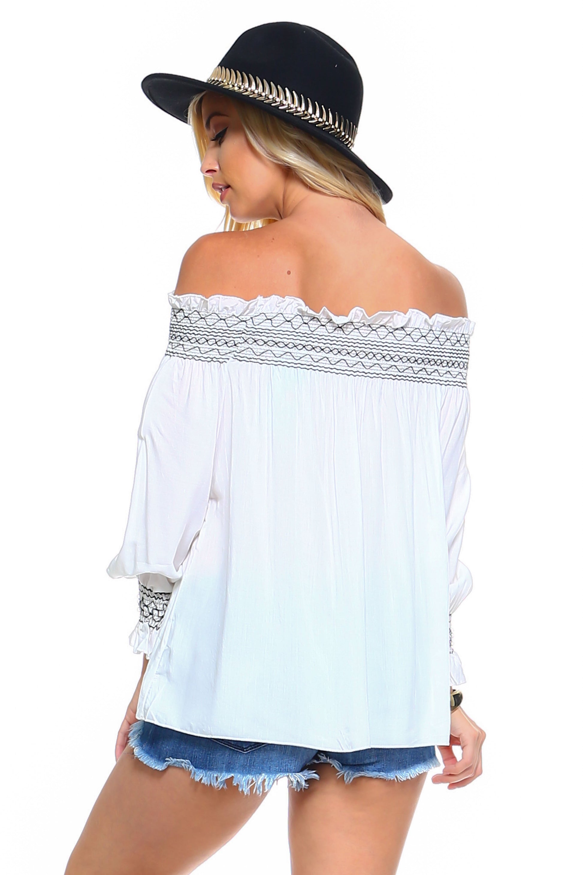 Women's Off Shoulder Stripe Smocked Elastic Top - My Store