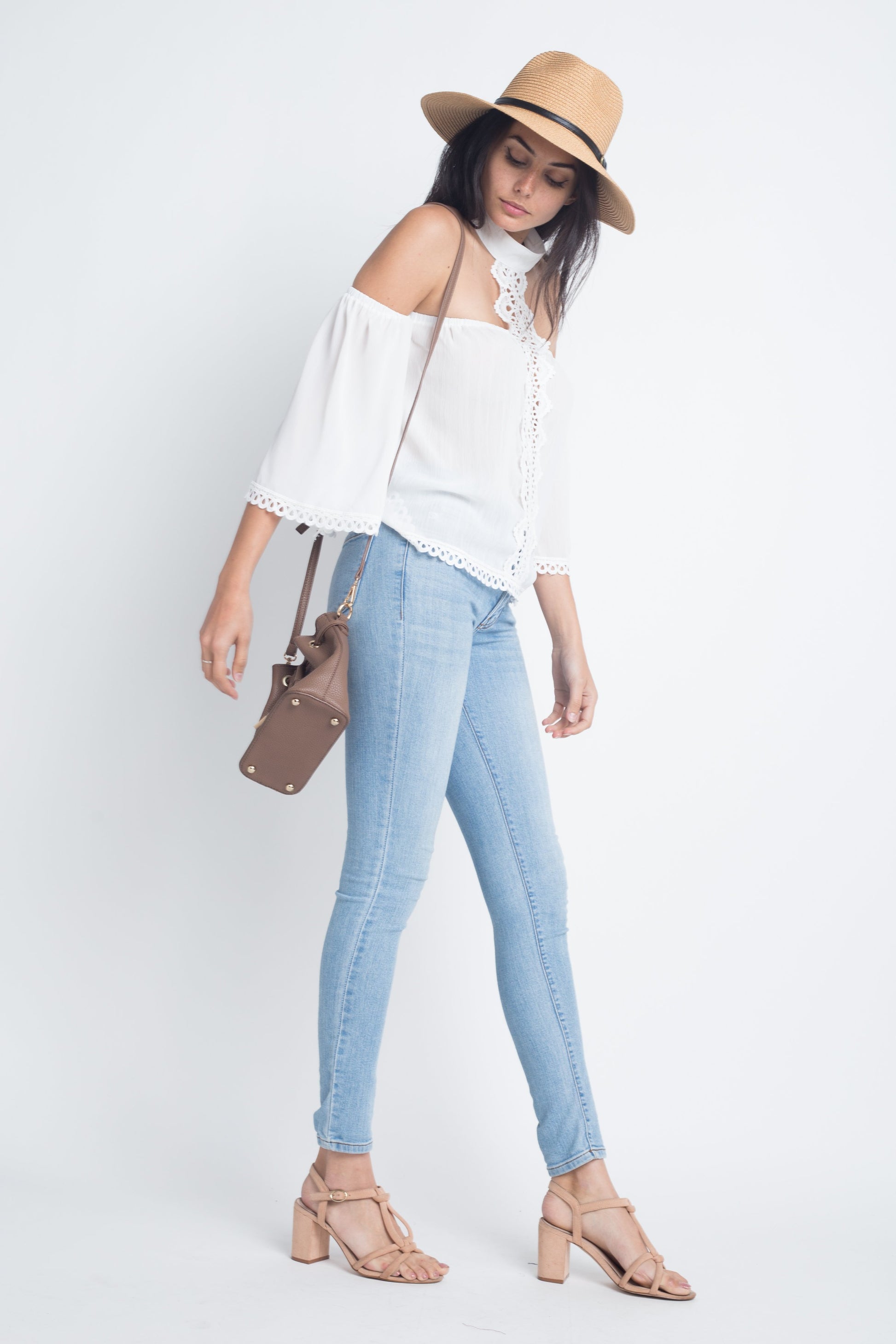 Women's High Neck Long Sleeve Crochet Top - My Store