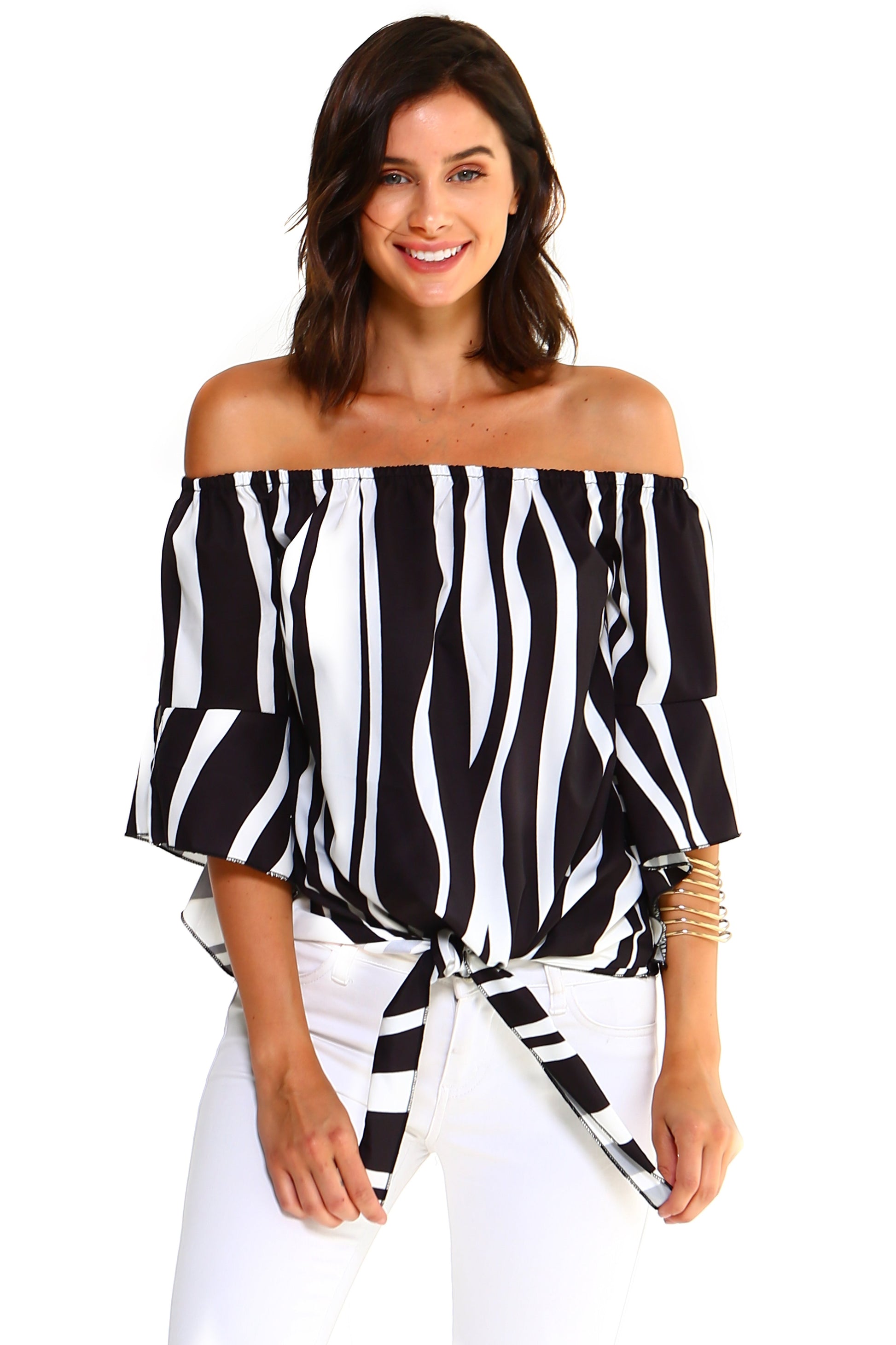 Women's Strapless Striped Bandage Blouse - My Store