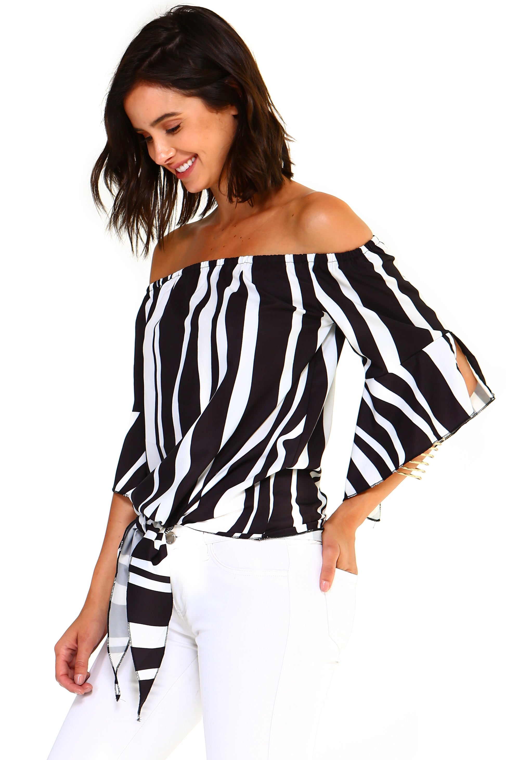 Women's Strapless Striped Bandage Blouse - My Store