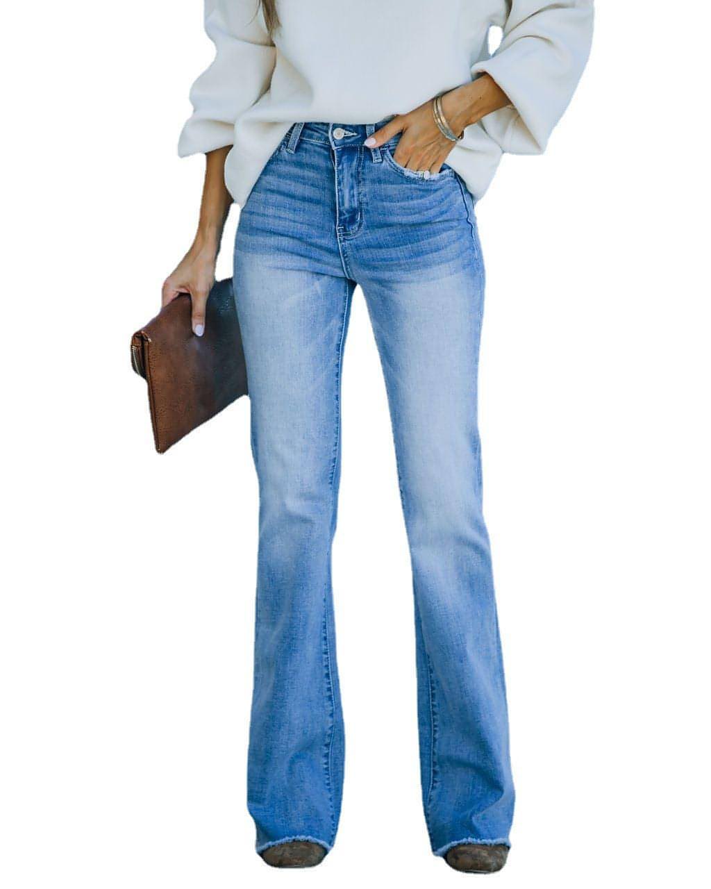Simple Slim-fit Washed Denim Trousers With Pockets For Women - My Store