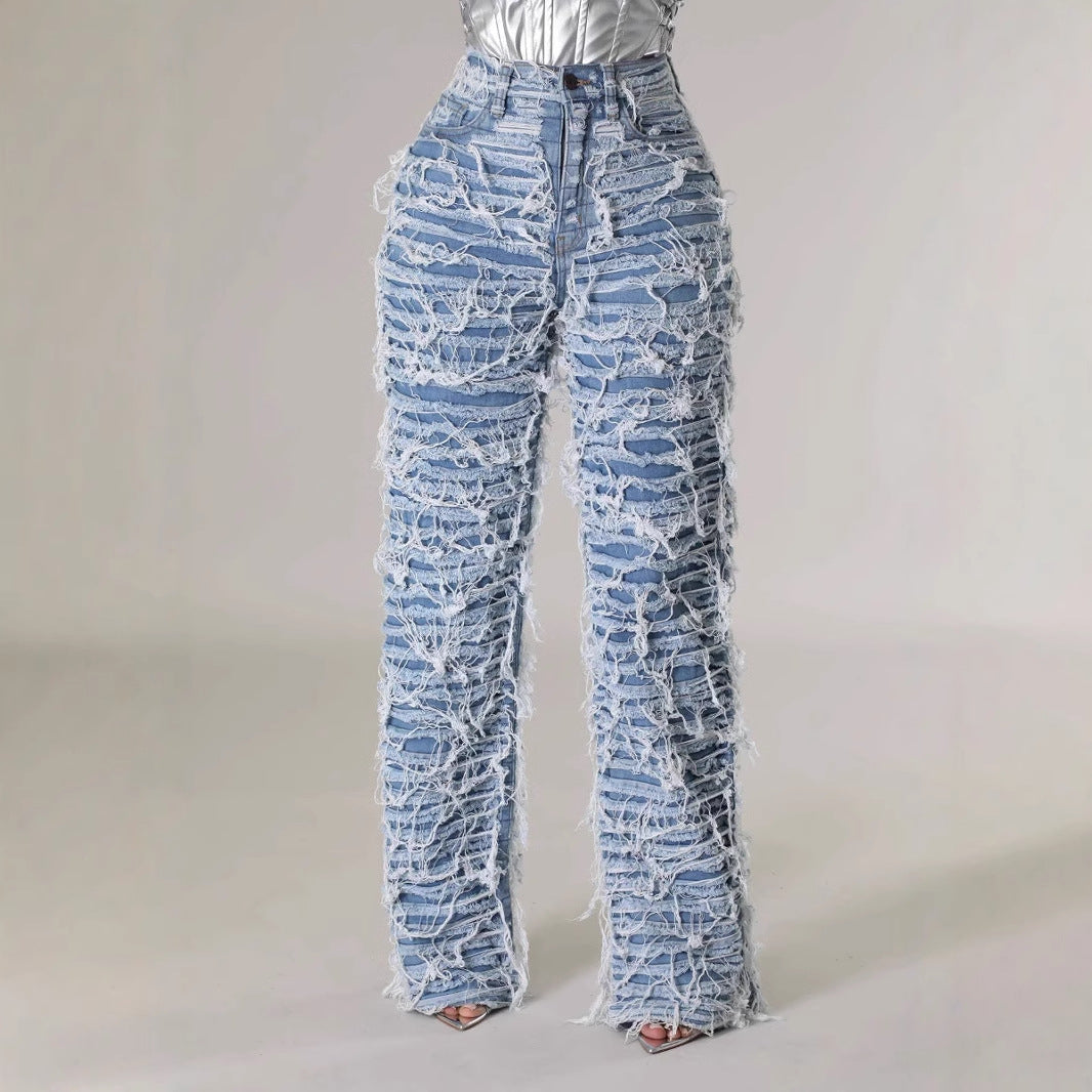 25 Edition – Women’s High Waist Ripped Tassel Denim Pants - My Store