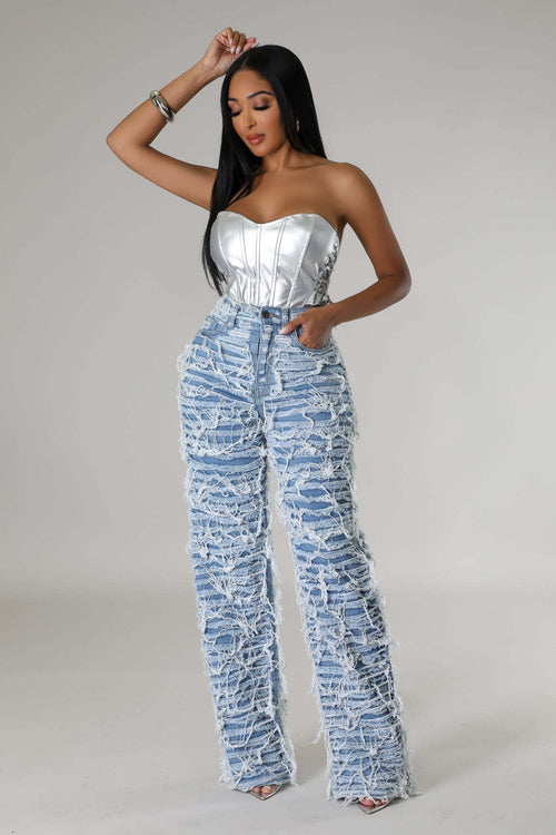25 Edition – Women’s High Waist Ripped Tassel Denim Pants - My Store