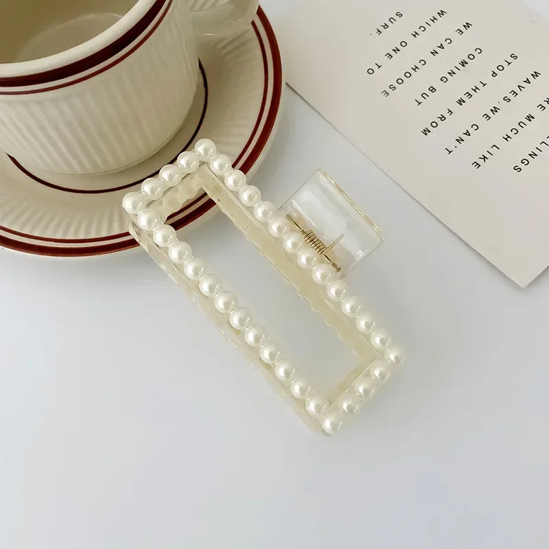 2pcs Elegant Pearls Beads Hairpin for Women Cute Geometric Hair Claw Barrettes Headwear Horsetail Hair Clips Hair Accessories