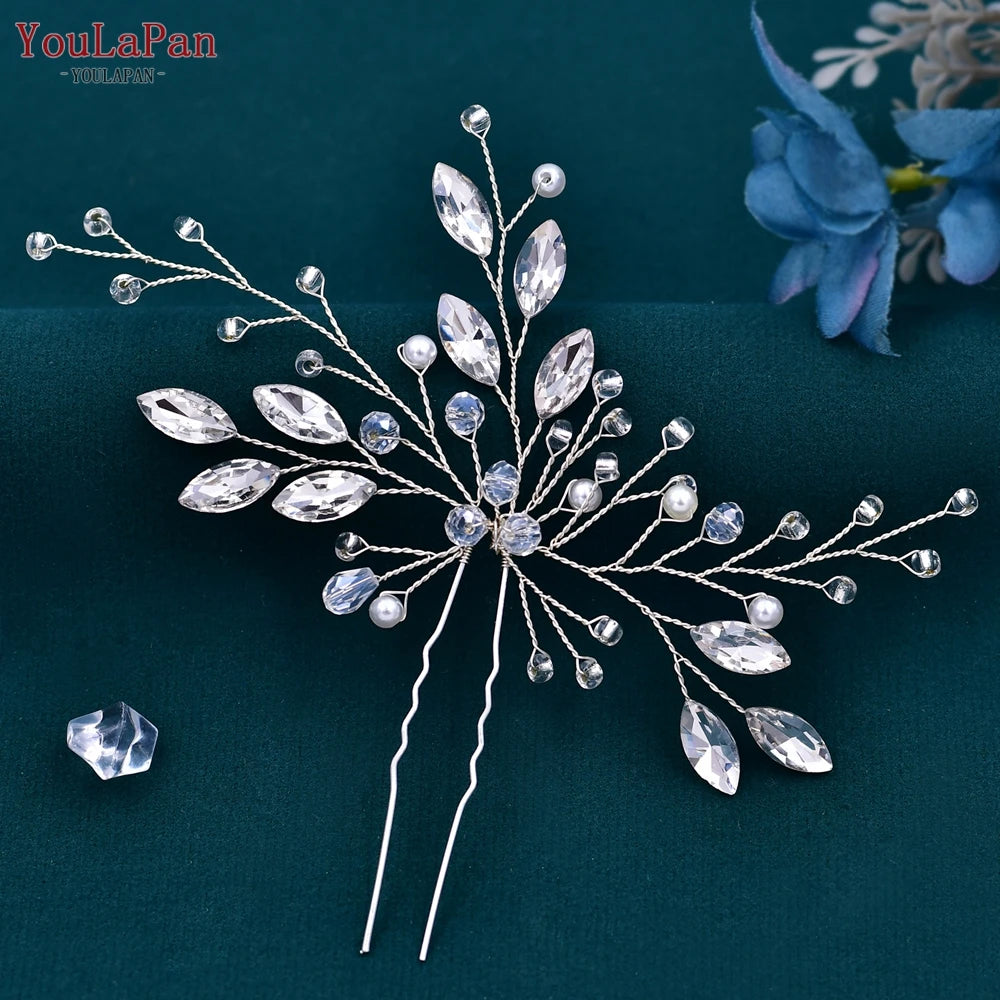 TOPQUEEN U Hair Pins Wedding Hair Accessories Rhinestone Headpieces Ladies Hairs Accessories Korean Women Hair Comb HP103-1