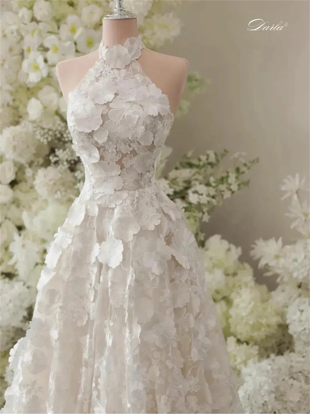 Cathy Three-Dimensional Lace Floral Party Dresses Halter Neck Sleeveless Vestidos De Noiva Floor-Length Evening Dresses 2024 - My Store