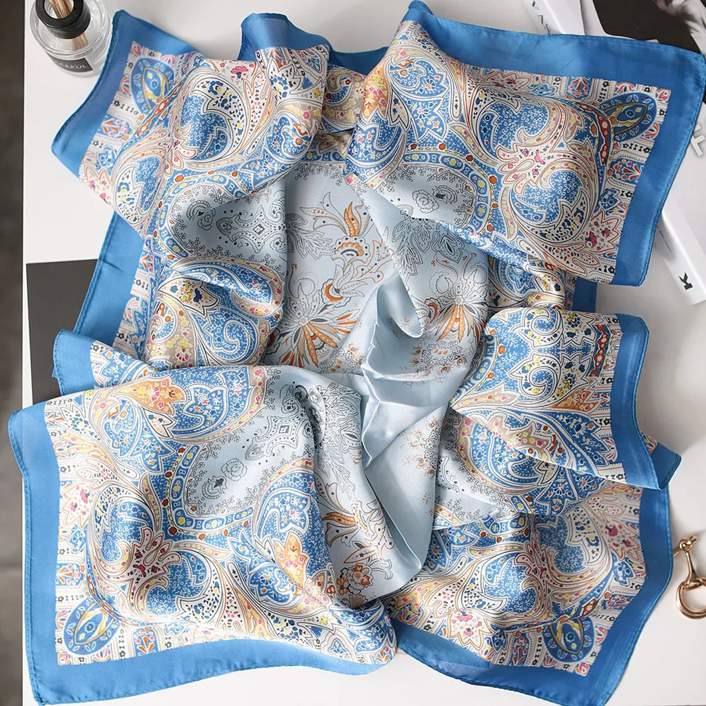 Fashion Kerchief Scarfs for Women Floral Print Hairband Neck Scarf for Ladies 70*70CM Small Shawls Square Silk Satin Bag Scarves