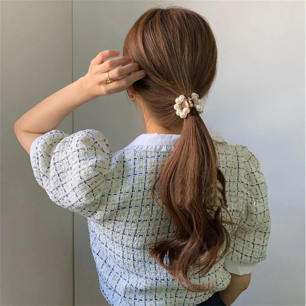 2pcs Elegant Pearls Beads Hairpin for Women Cute Geometric Hair Claw Barrettes Headwear Horsetail Hair Clips Hair Accessories