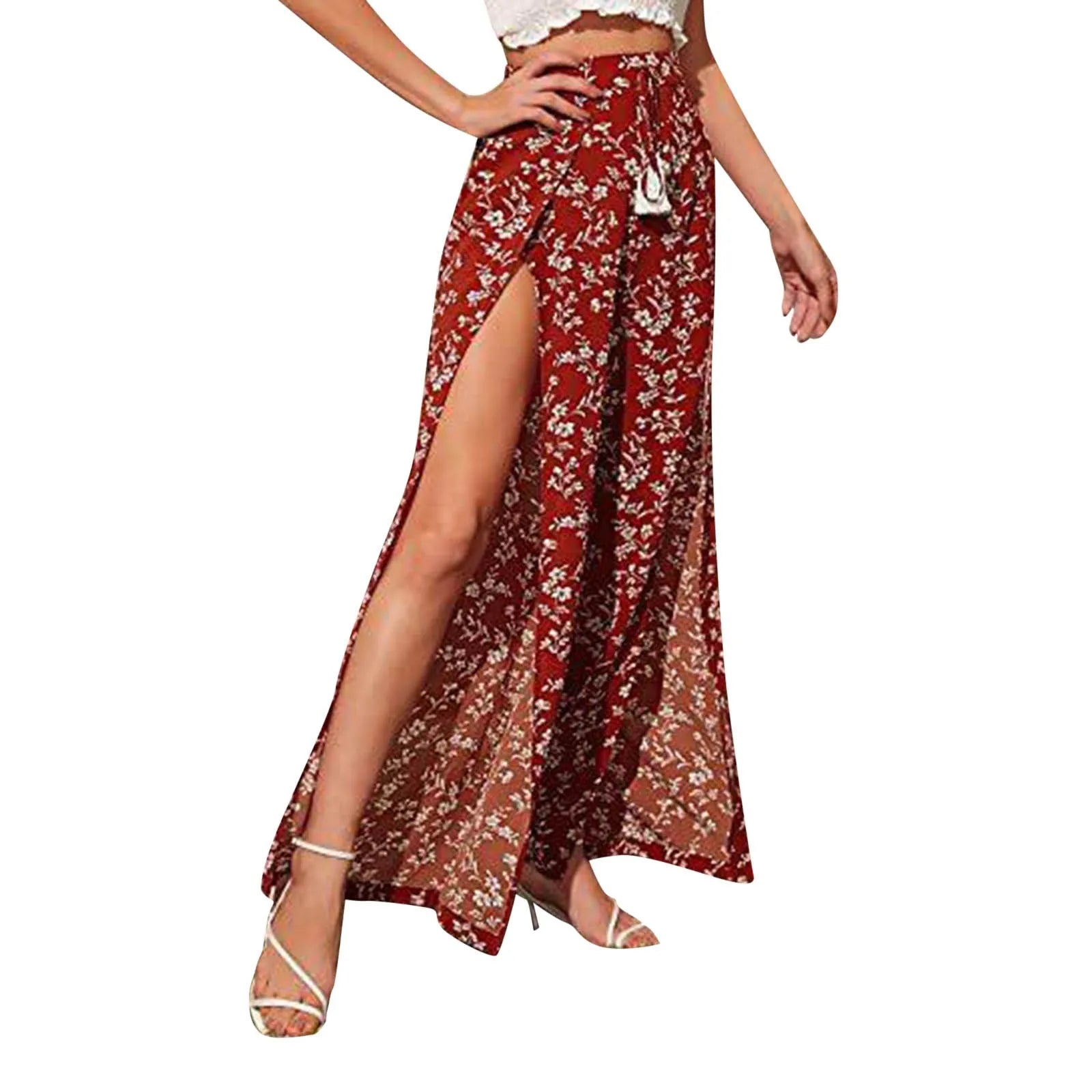 Women'S Clothing Leopard Print Vent Casual Tassel Lace Up Waist Wide Leg Pants Soft Comfort Trousers for Beach Summer Vacation