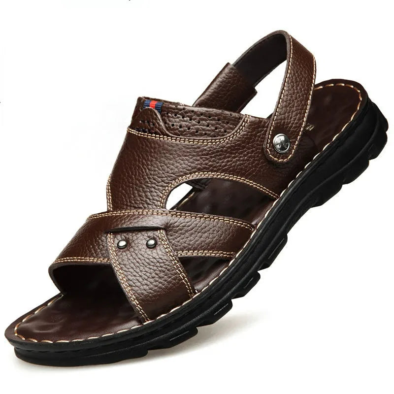 Men's Sandals 2023 Summer New Non-Slip Genuine Leather Sandals Soft Slippers Zapatos Flat for Mens Casual Shoes Sandalias Hombre