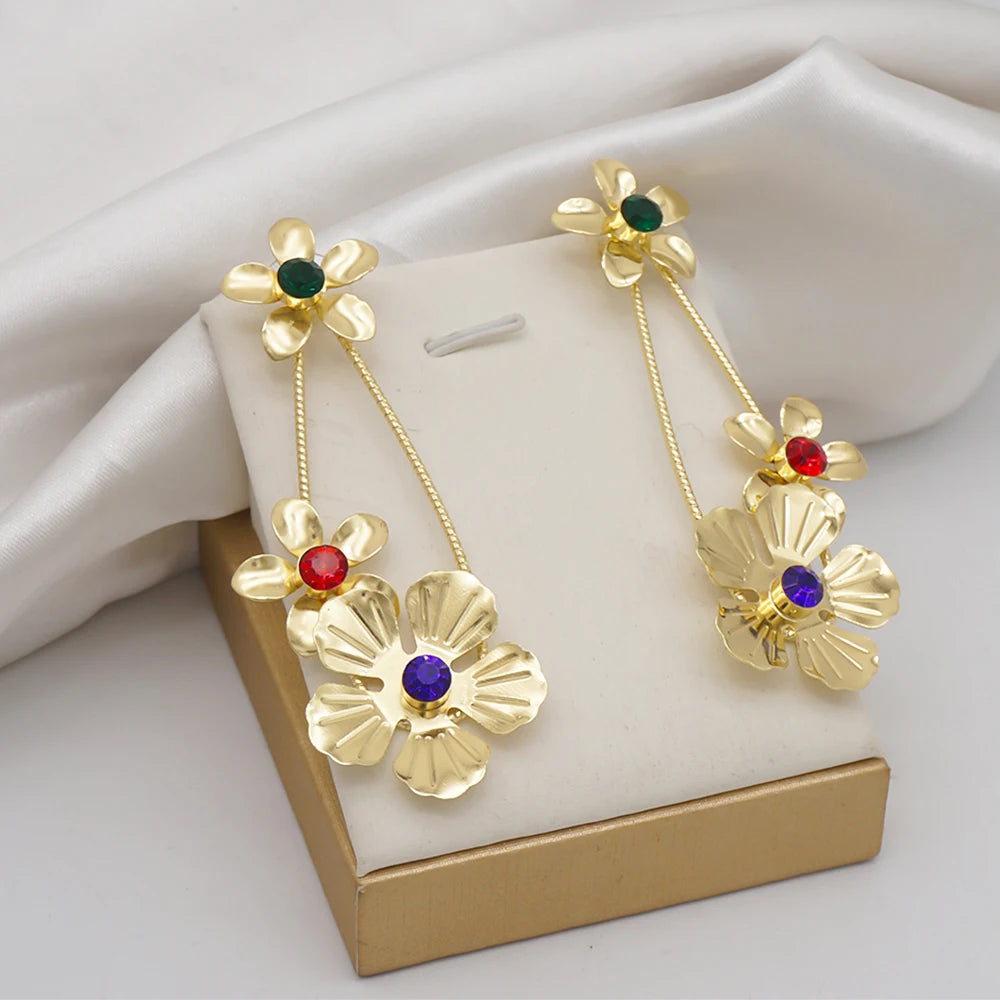 Dubai Gold Color Flower Jewelry Sets for Women Costume India Jewellery Set African Beads Jewelry Sets Wedding Gift