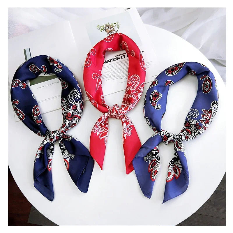 70cm Fashion Bandana Hair Scarf for Women Paisley Print Kerchief Silk Satin Head Scarfs Square Shawl Wraps Neck Scarves for Lady